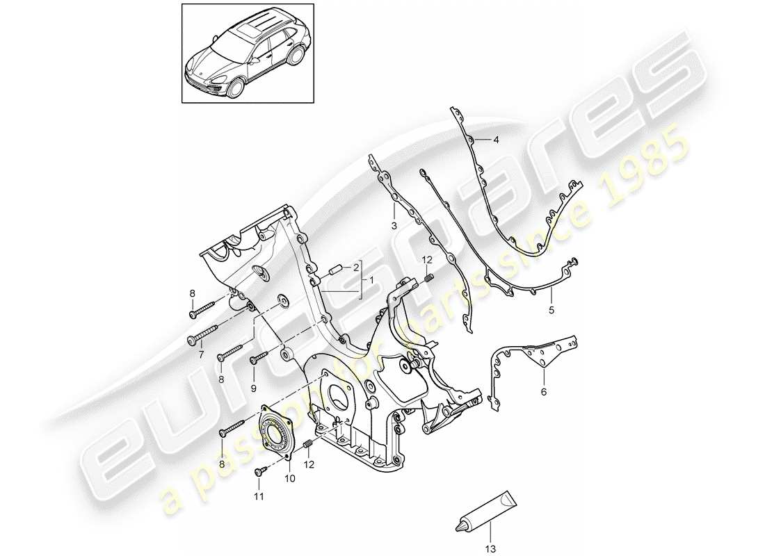 Porsche Cayenne E2 (2015) couvercle pour chaîne de distribution Diagramme de pièce
