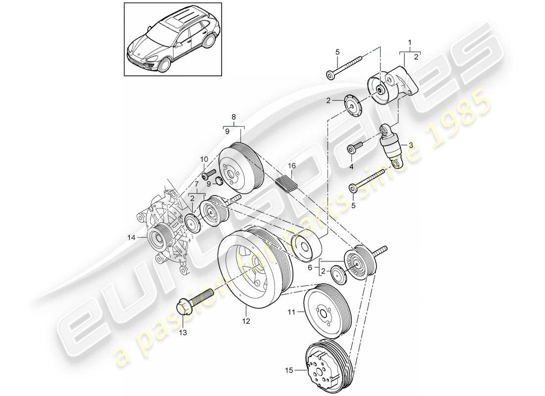 Porsche Cayenne E2 (2015) tendeur de courroie Diagramme de pièce