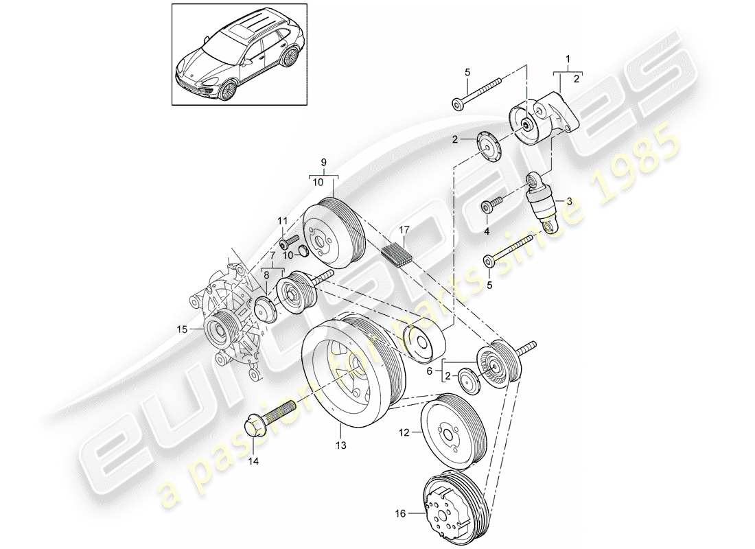 Porsche Cayenne E2 (2015) amortisseur de tension de courroie Diagramme de pièce