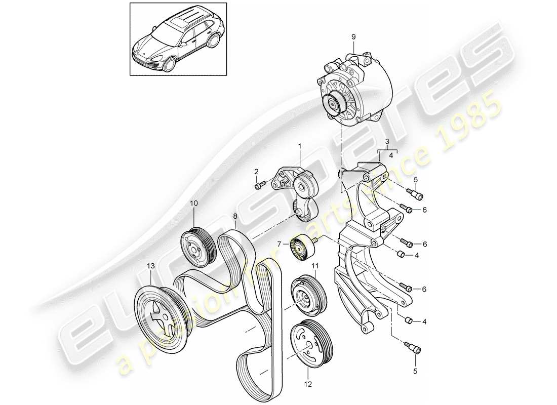 Porsche Cayenne E2 (2015) tendeur de courroie Diagramme de pièce