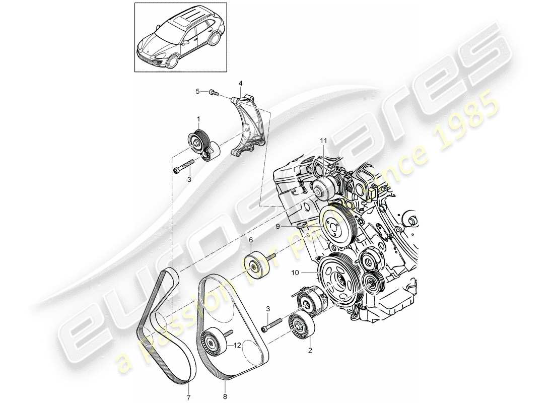 Porsche Cayenne E2 (2015) amortisseur de tension de courroie Diagramme de pièce