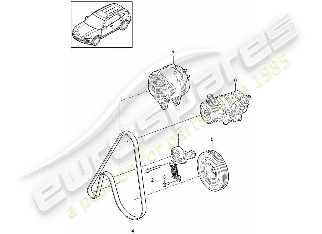 Porsche Cayenne E2 (2015) tendeur de courroie Diagramme de pièce