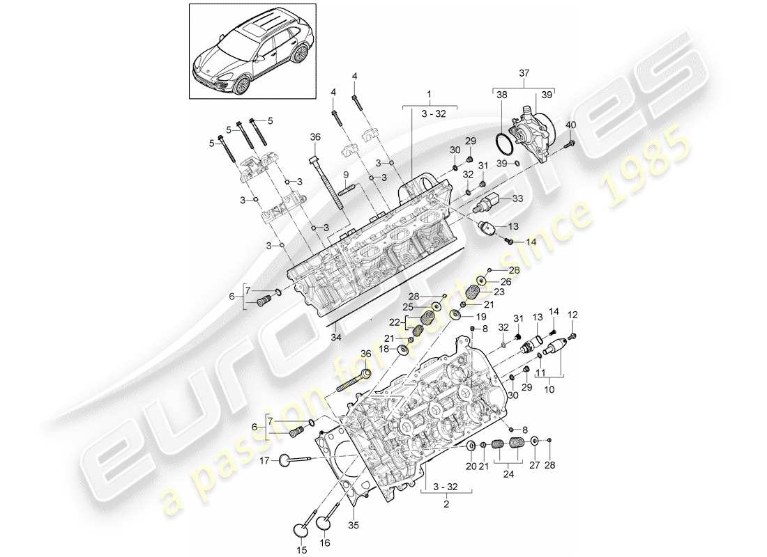 Porsche Cayenne E2 (2015) CULASSE Diagramme de pièce