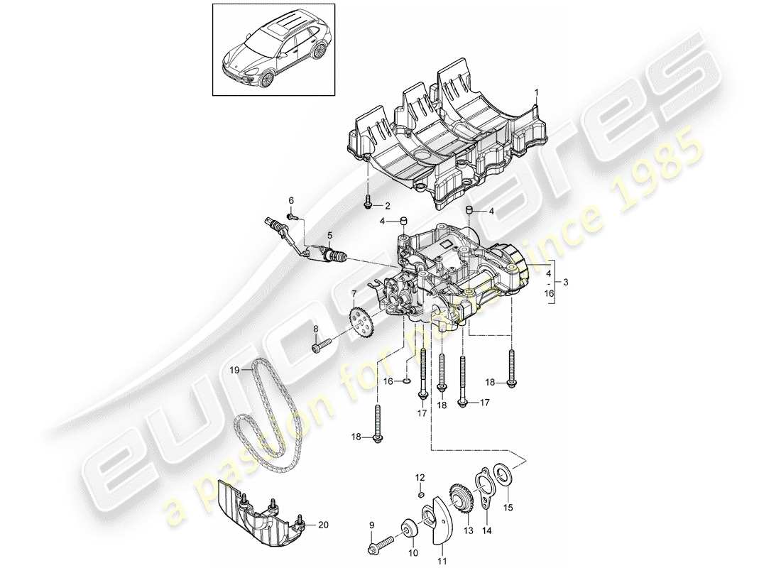 Porsche Cayenne E2 (2015) déflecteur d'huile Diagramme de pièce