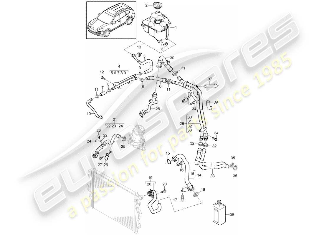 Porsche Cayenne E2 (2015) refroidissement par eau 4 Diagramme de pièce