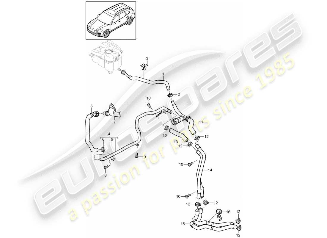 Porsche Cayenne E2 (2015) refroidissement par eau 4 Diagramme de pièce