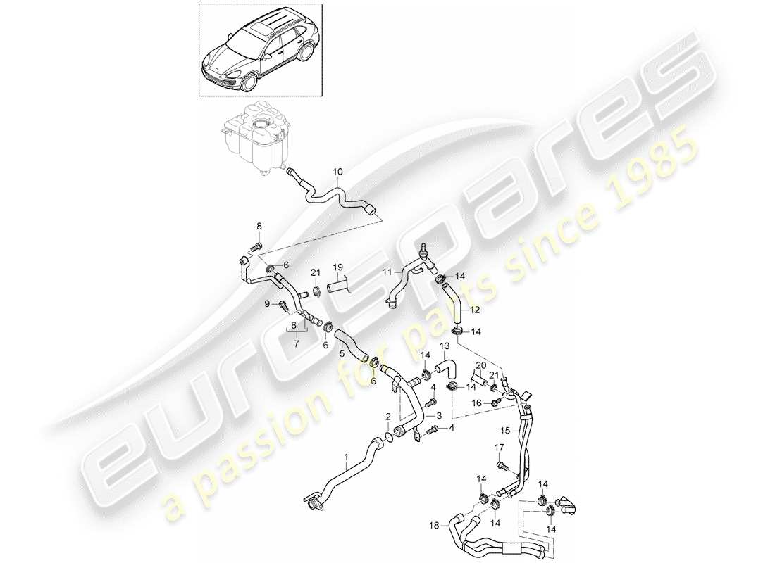 Porsche Cayenne E2 (2015) eau froide Diagramme de pièce