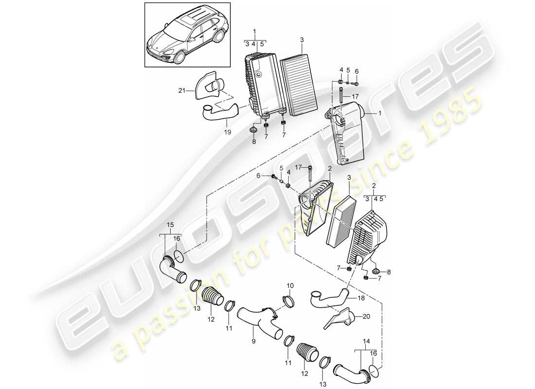 Porsche Cayenne E2 (2015) filtre à air avec connexion Diagramme de pièce