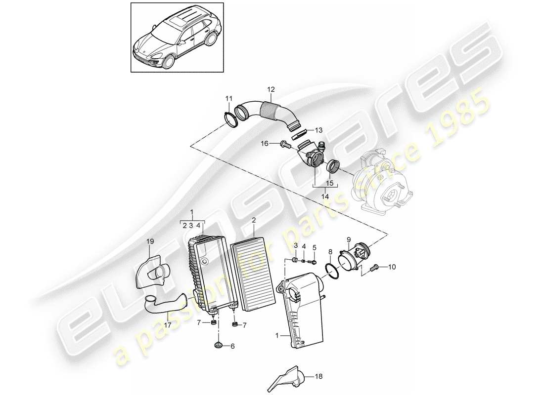 Porsche Cayenne E2 (2015) filtre à air avec connexion Diagramme de pièce