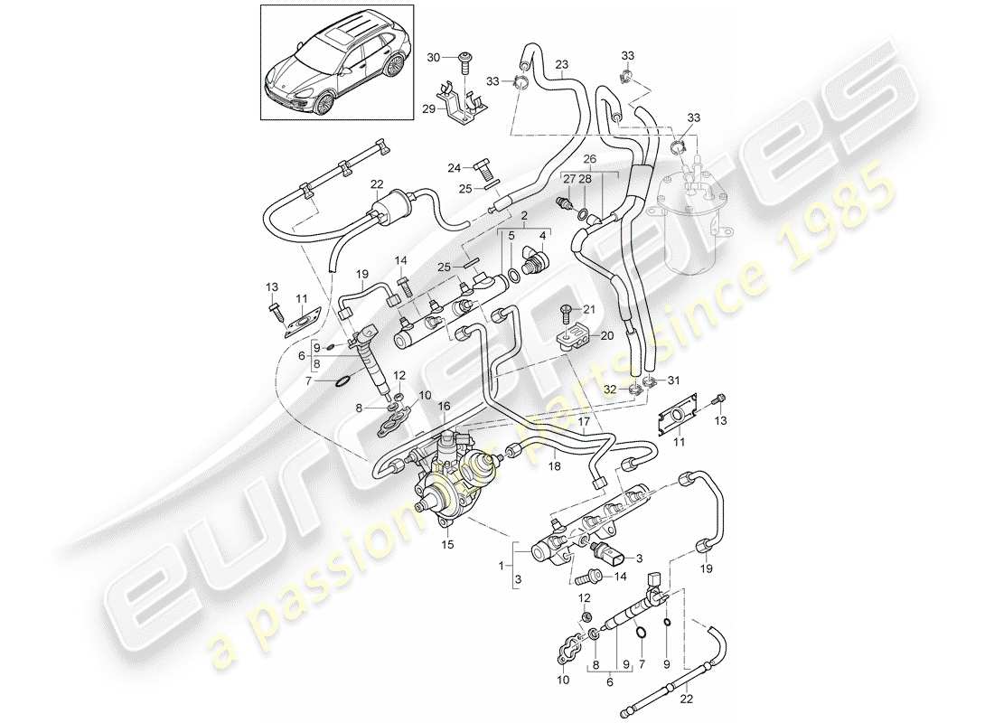 Porsche Cayenne E2 (2015) tuyau de récupération de carburant Diagramme de pièce