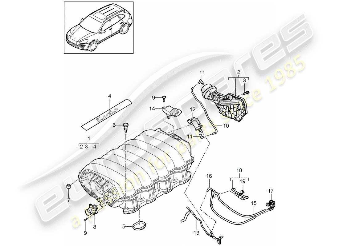 Porsche Cayenne E2 (2015) distributeur d'air d'admission Diagramme de pièce