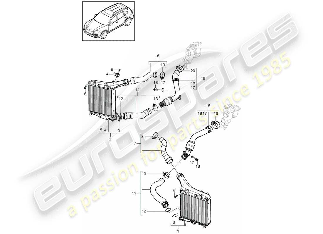 Porsche Cayenne E2 (2015) refroidisseur d'air Diagramme de pièce