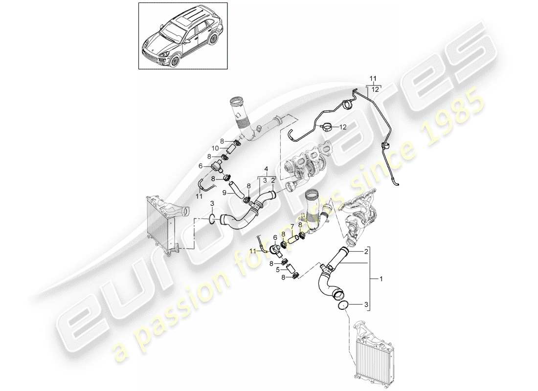 Porsche Cayenne E2 (2015) refroidisseur d'air Diagramme de pièce