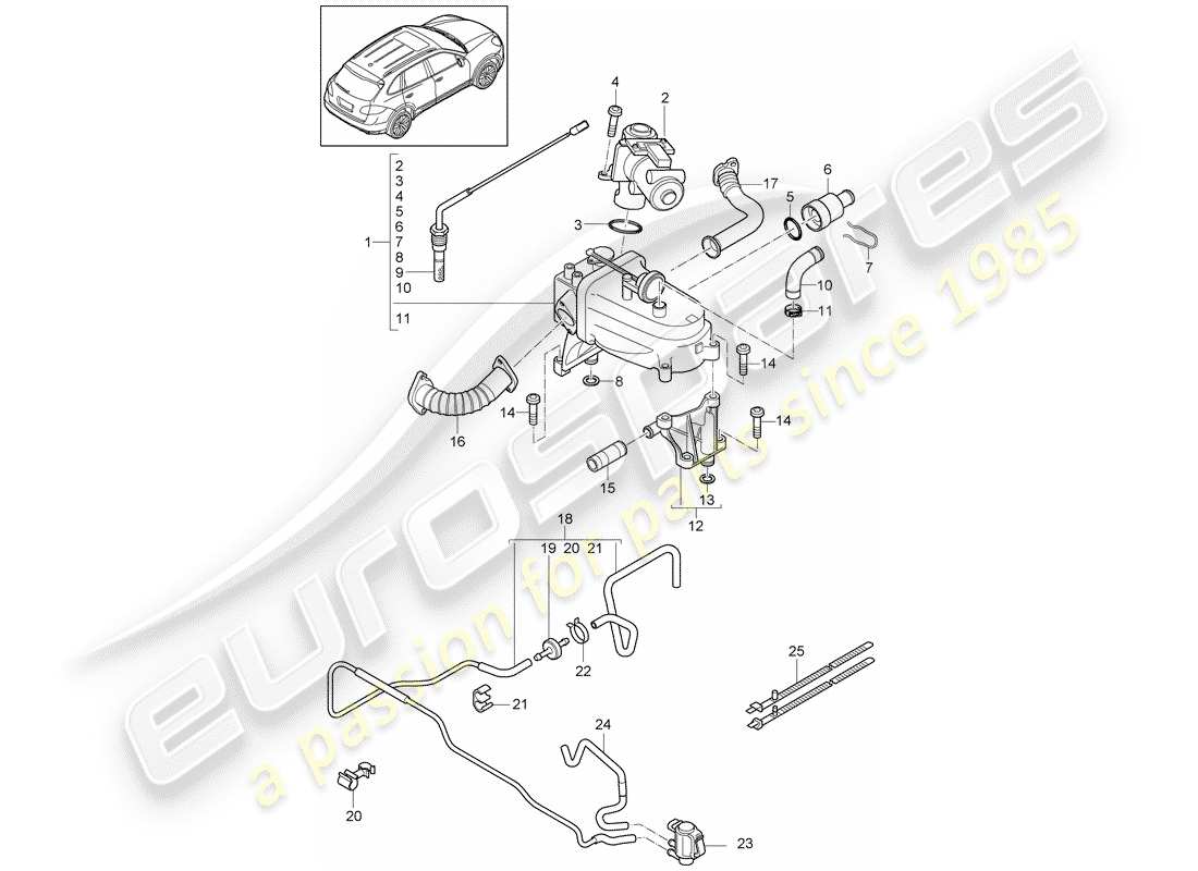 Porsche Cayenne E2 (2015) recyclage des gaz d'échappement Diagramme de pièce