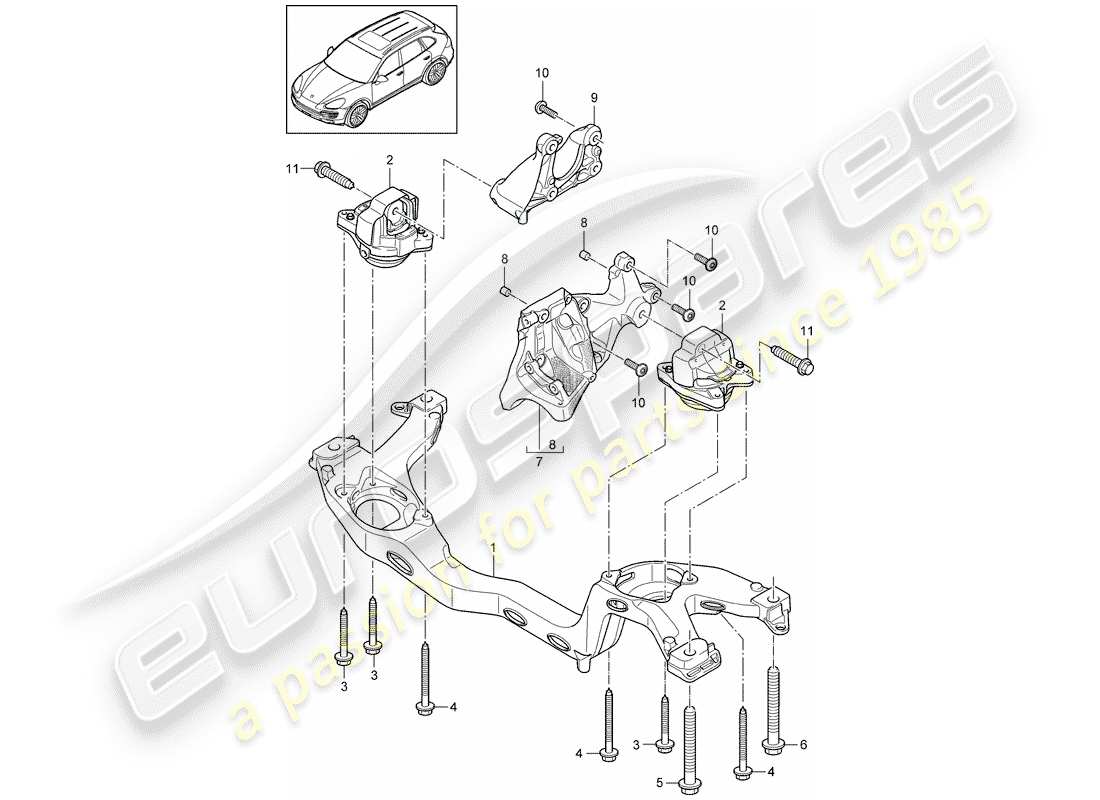 Porsche Cayenne E2 (2015) matériel de levage de moteur Diagramme de pièce