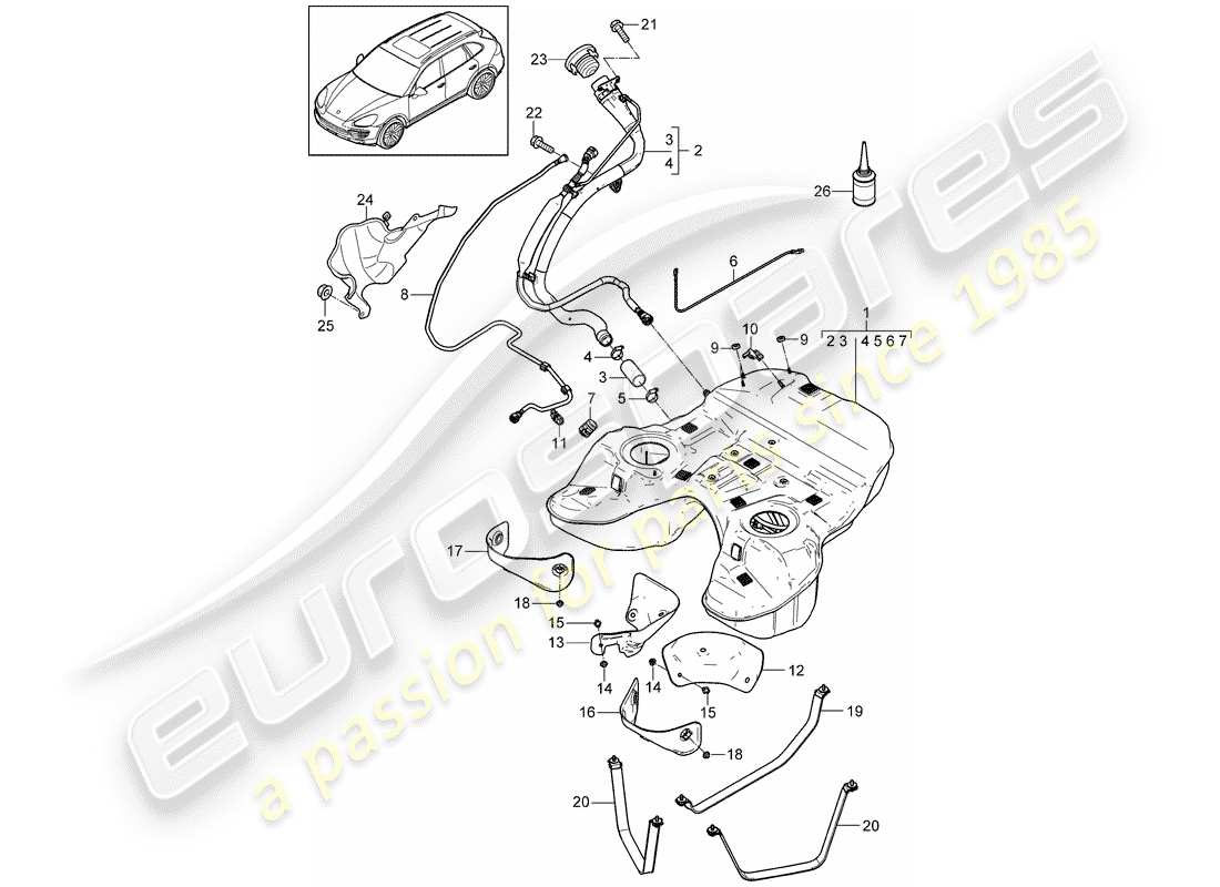 Porsche Cayenne E2 (2015) Réservoir d'essence Schéma des pièces