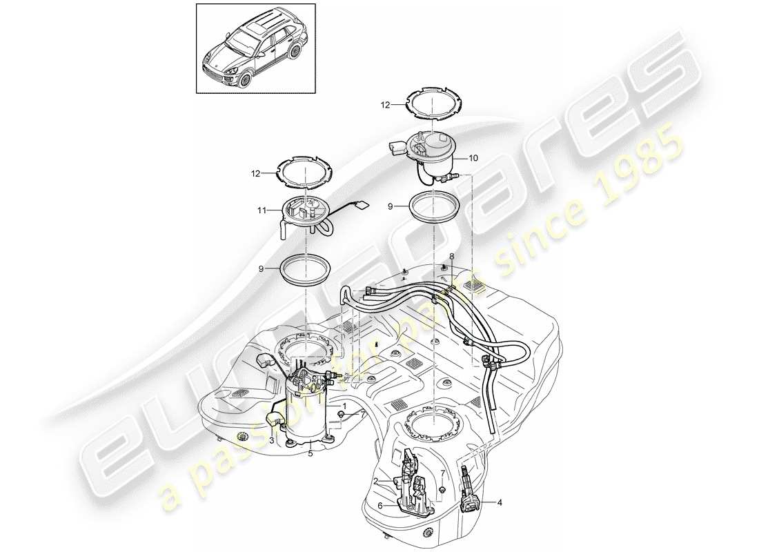Porsche Cayenne E2 (2015) Réservoir d'essence Schéma des pièces