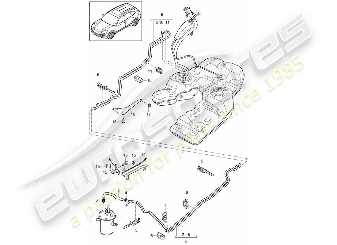 Porsche Cayenne E2 (2015) Système de carburant Diagramme de pièce