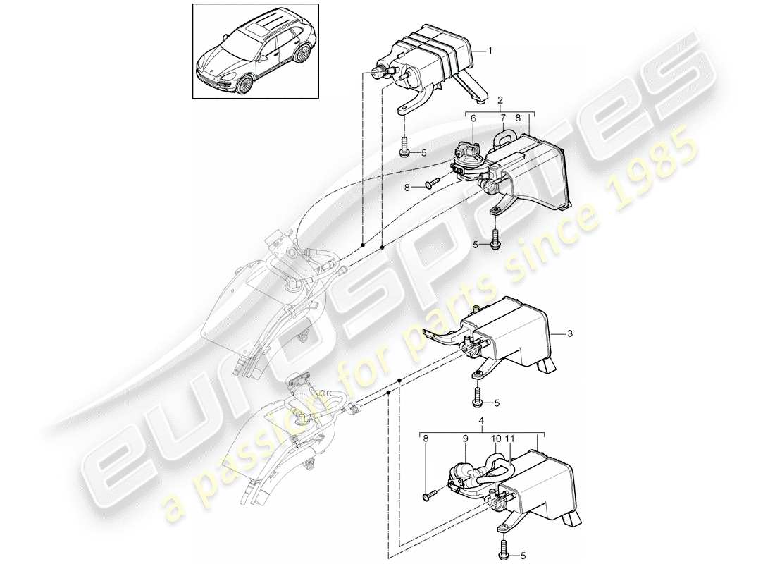 Porsche Cayenne E2 (2015) cartouche d'émission par évaporation Diagramme de pièce