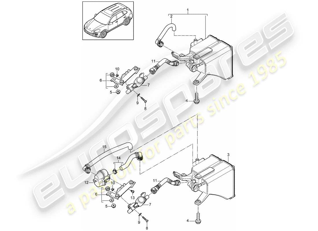 Porsche Cayenne E2 (2015) cartouche d'émission par évaporation Diagramme de pièce
