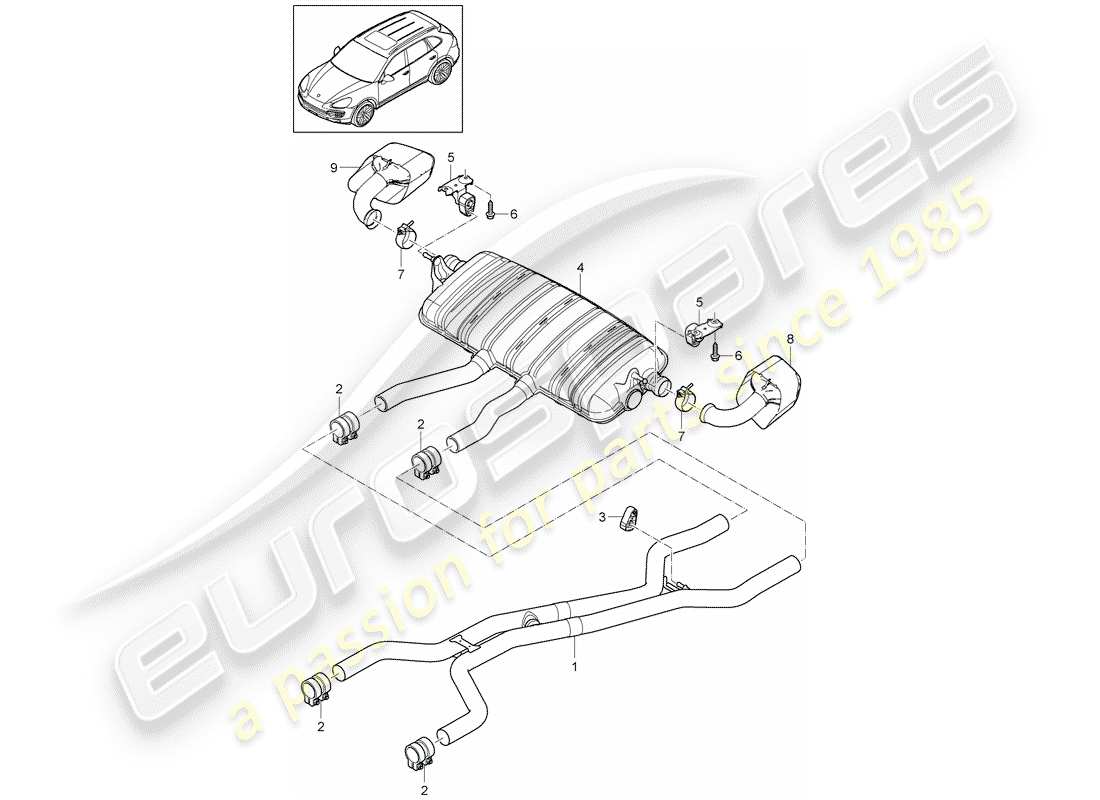 Porsche Cayenne E2 (2015) Système d'échappement Diagramme de pièce
