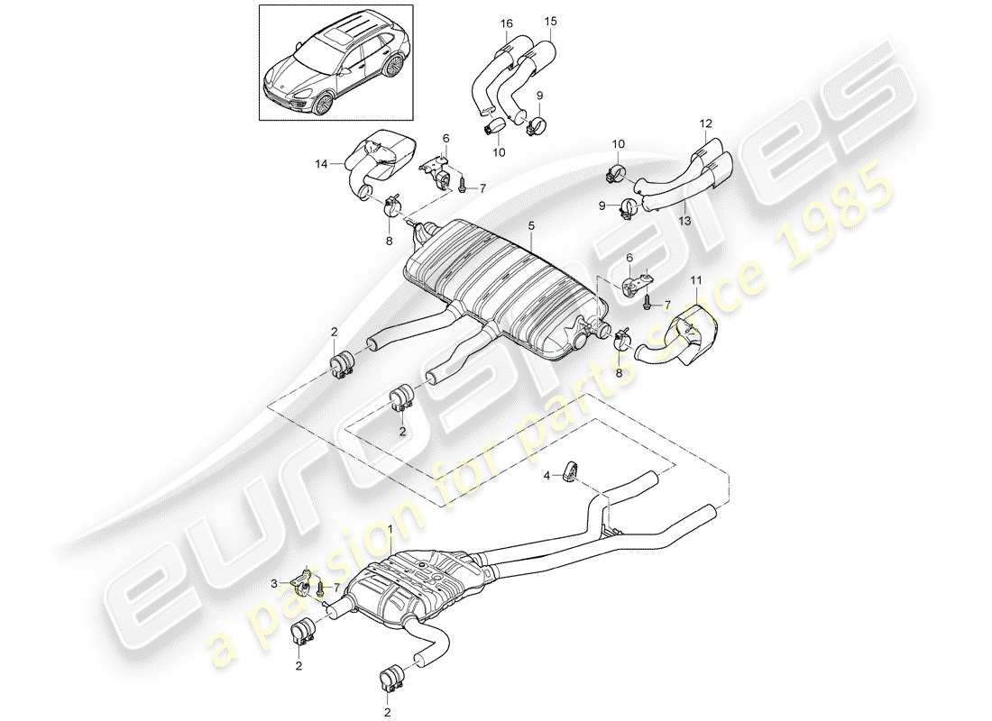 Porsche Cayenne E2 (2015) Système d'échappement Diagramme de pièce