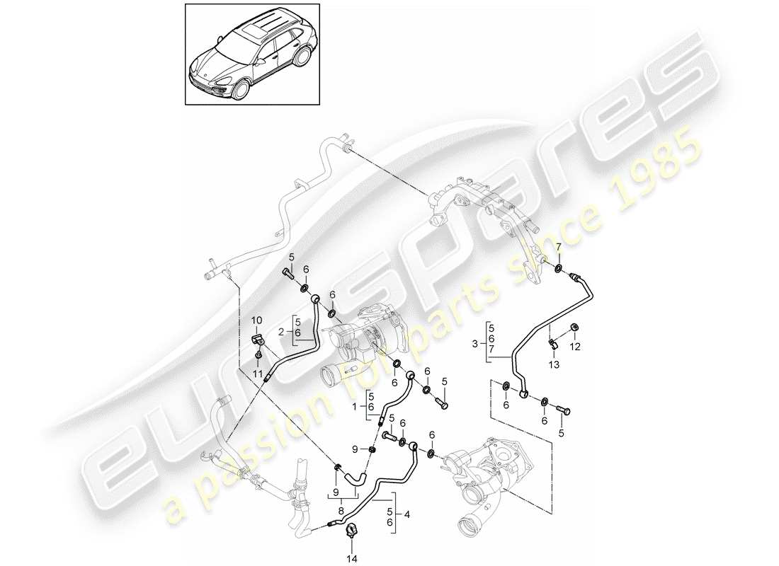 Porsche Cayenne E2 (2015) TURBOCOMPRESSEUR DE GAZ D'ÉCHAPPEMENT Diagramme de pièce