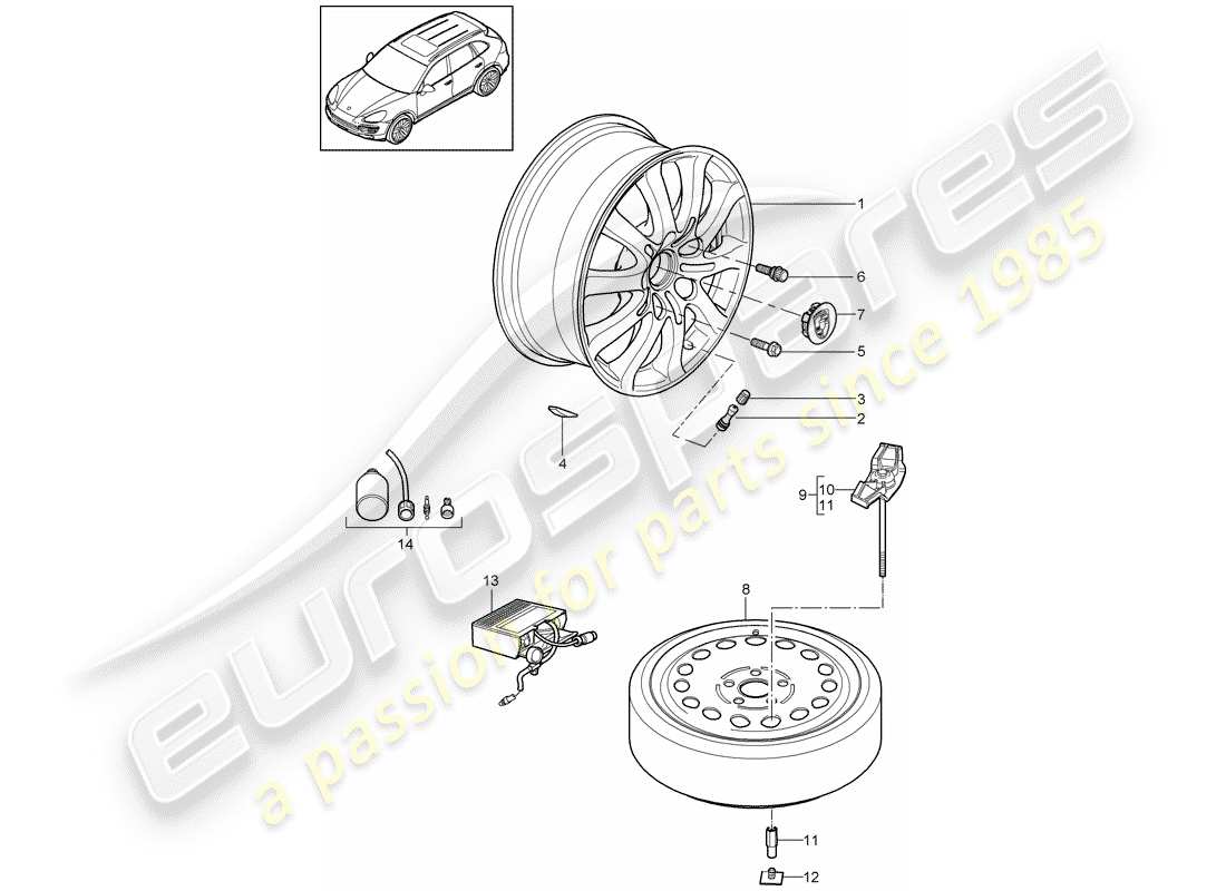 Porsche Cayenne E2 (2015) roues Schéma des pièces