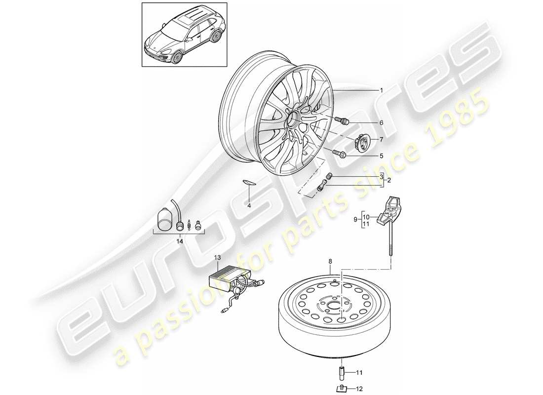 Porsche Cayenne E2 (2015) roues Schéma des pièces