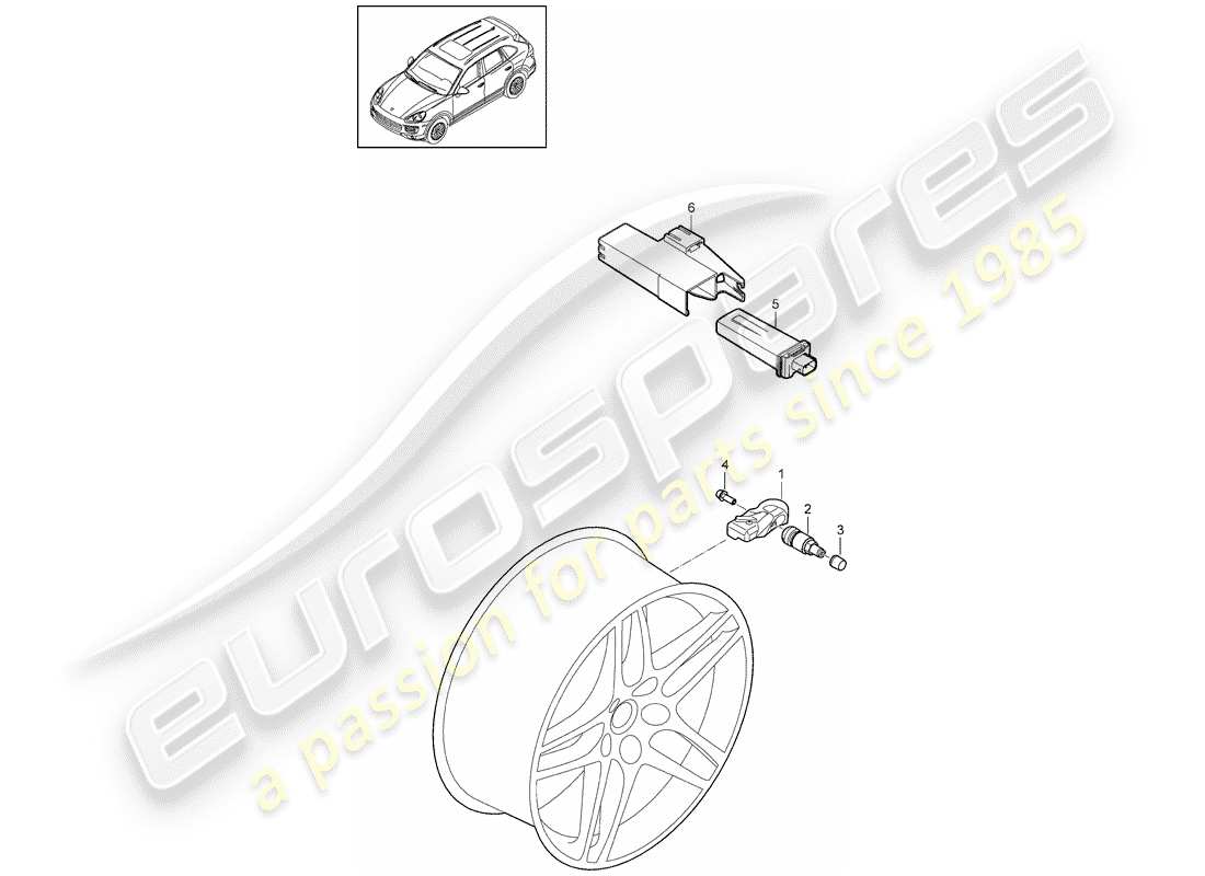 Porsche Cayenne E2 (2015) système de contrôle de la pression des pneus Diagramme de pièce