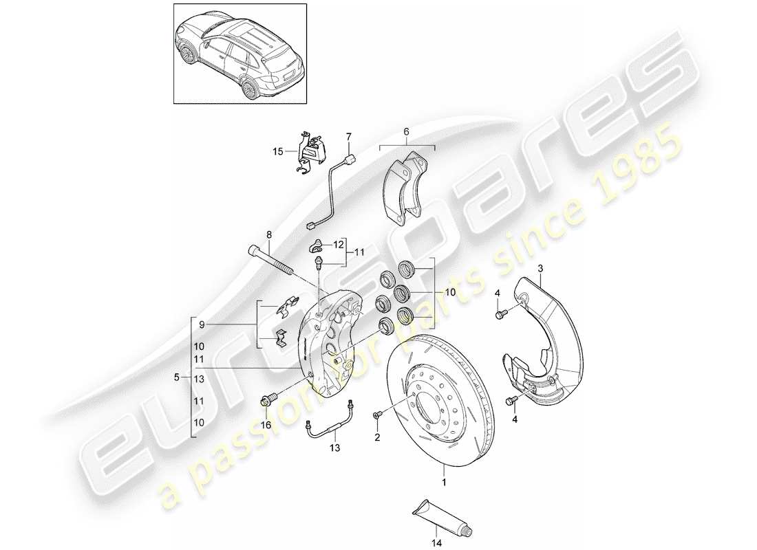 Porsche Cayenne E2 (2015) freins à disque Diagramme de pièce