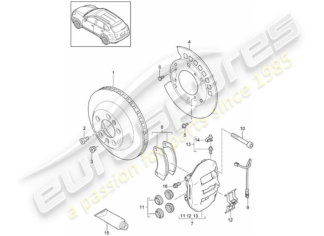 Porsche Cayenne E2 (2015) freins à disque Diagramme de pièce