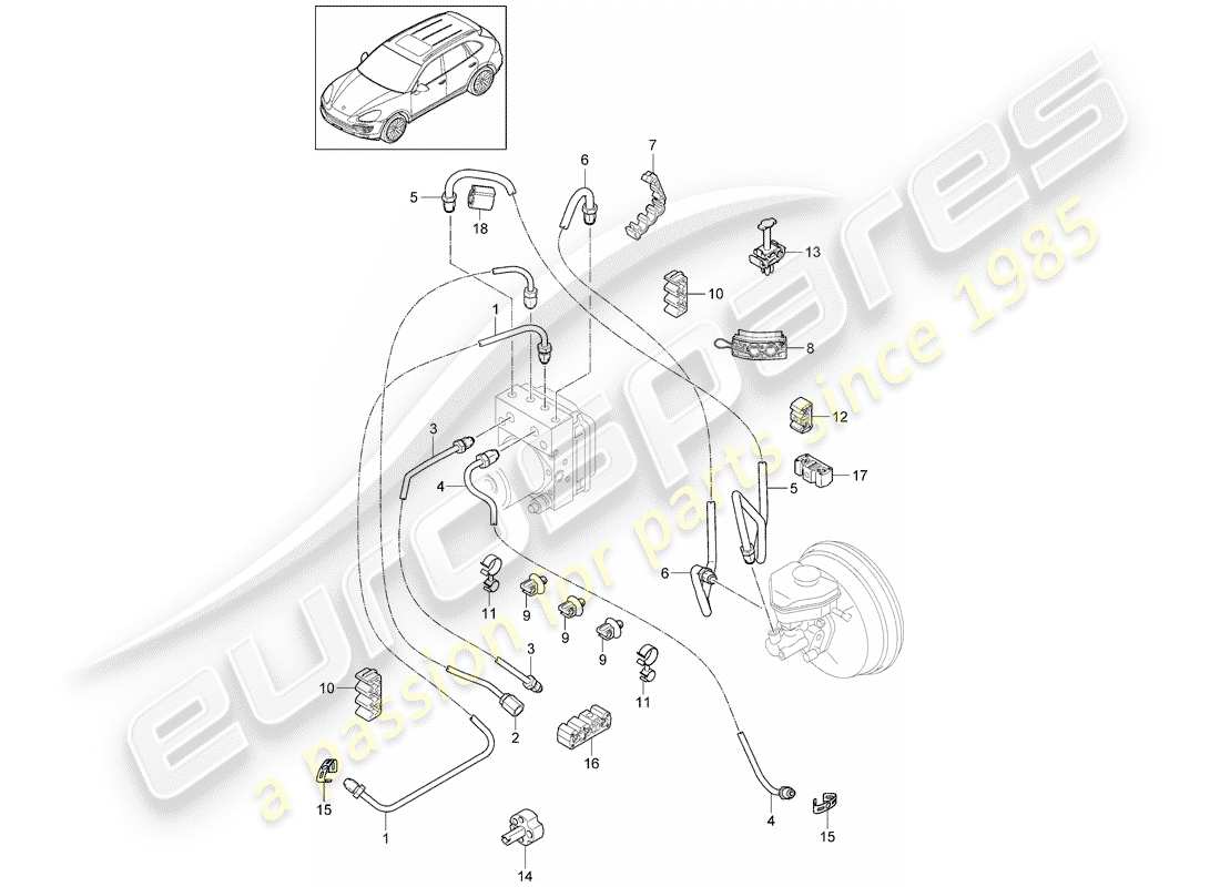 Porsche Cayenne E2 (2015) Conduites de frein Diagramme de pièce