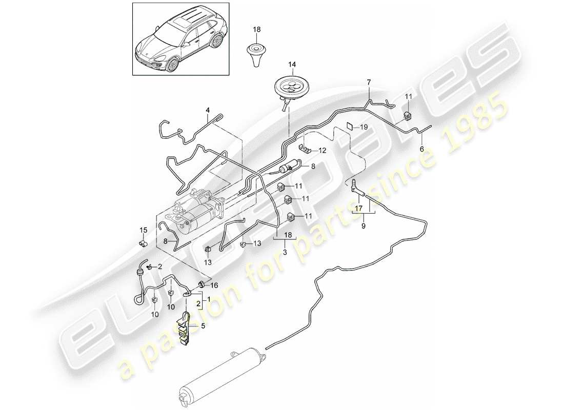 Porsche Cayenne E2 (2015) système d'auto-nivellement Diagramme de pièce