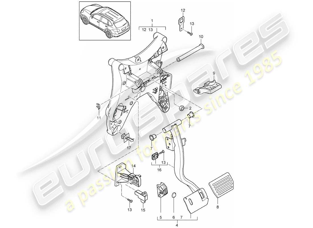 Porsche Cayenne E2 (2015) Pédales Schéma des pièces