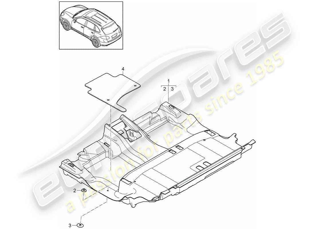 Porsche Cayenne E2 (2015) revêtement de sol Diagramme de pièce
