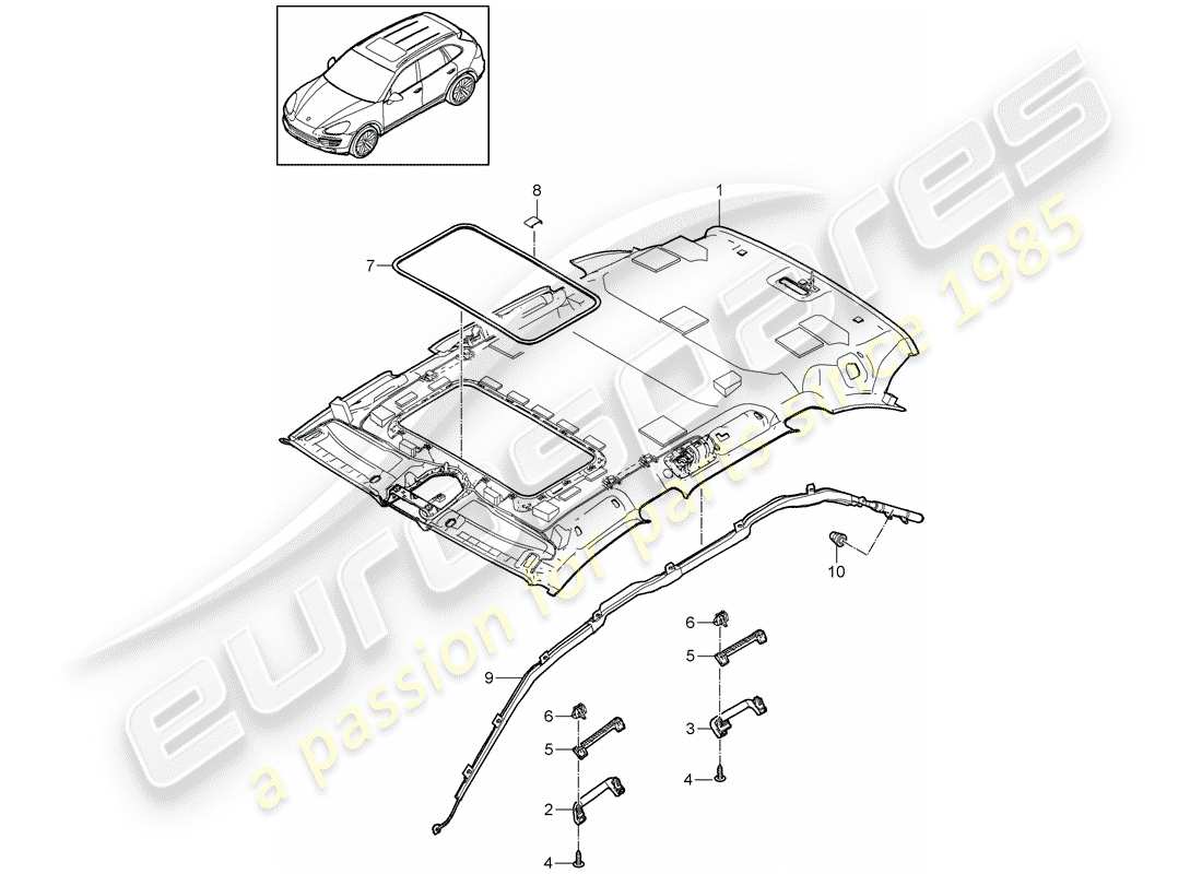Porsche Cayenne E2 (2015) panneau de garniture de toit Diagramme de pièce