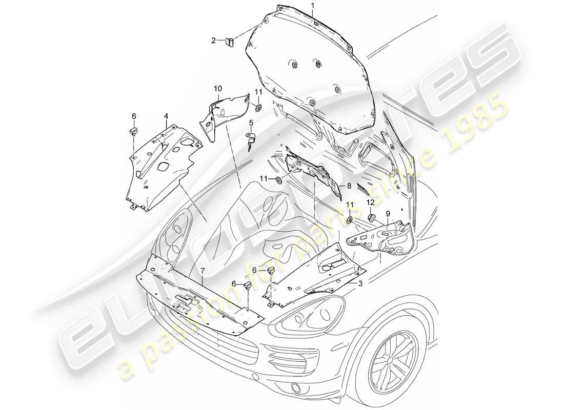 Porsche Cayenne E2 (2015) absorbeur de bruit Diagramme de pièce