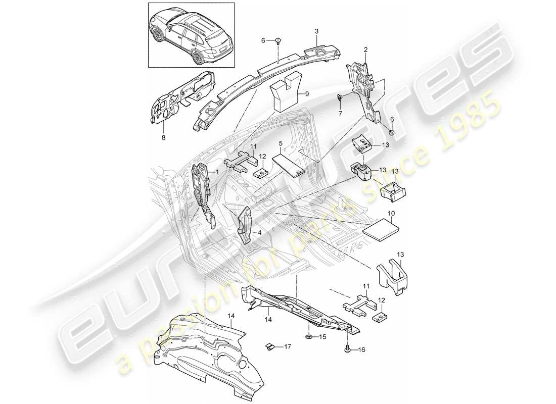 Porsche Cayenne E2 (2015) absorbeur de bruit Diagramme de pièce