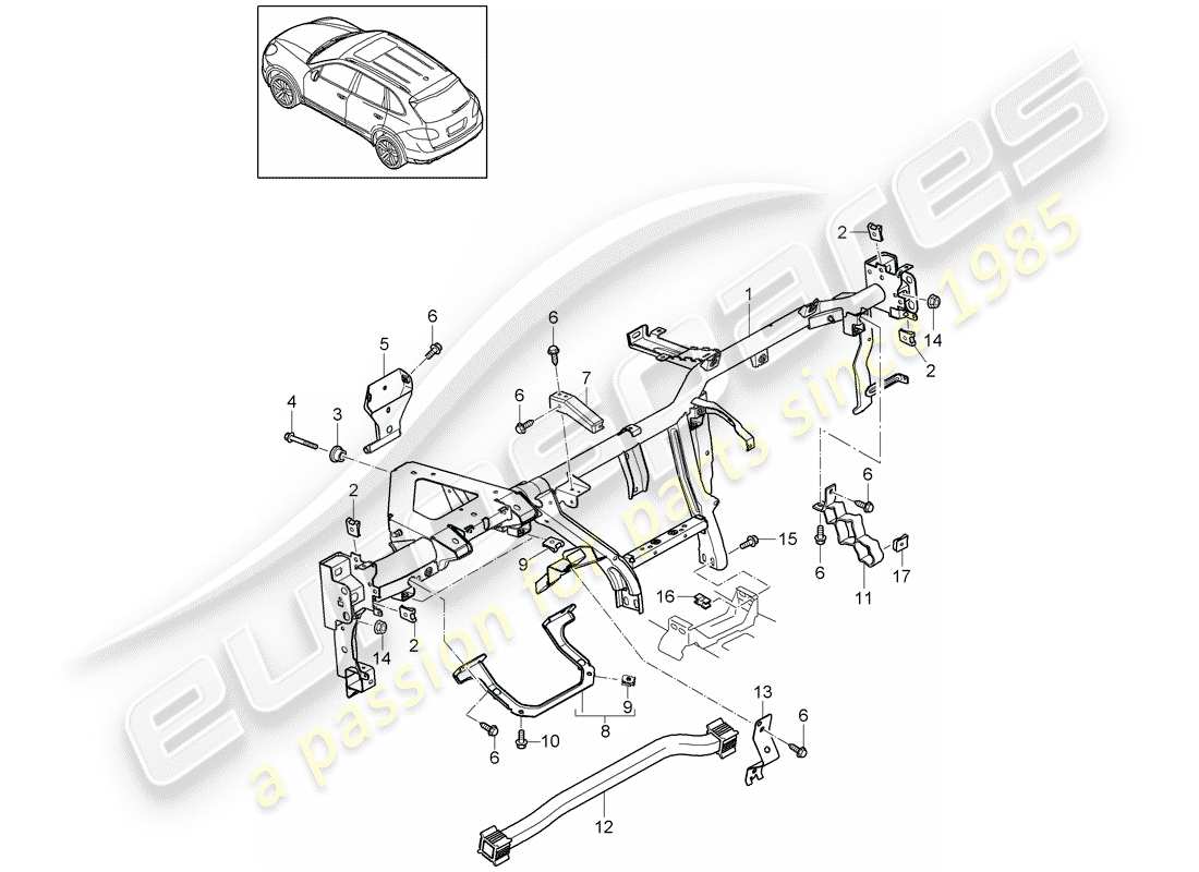 Porsche Cayenne E2 (2015) cadre de retenue Diagramme de pièce
