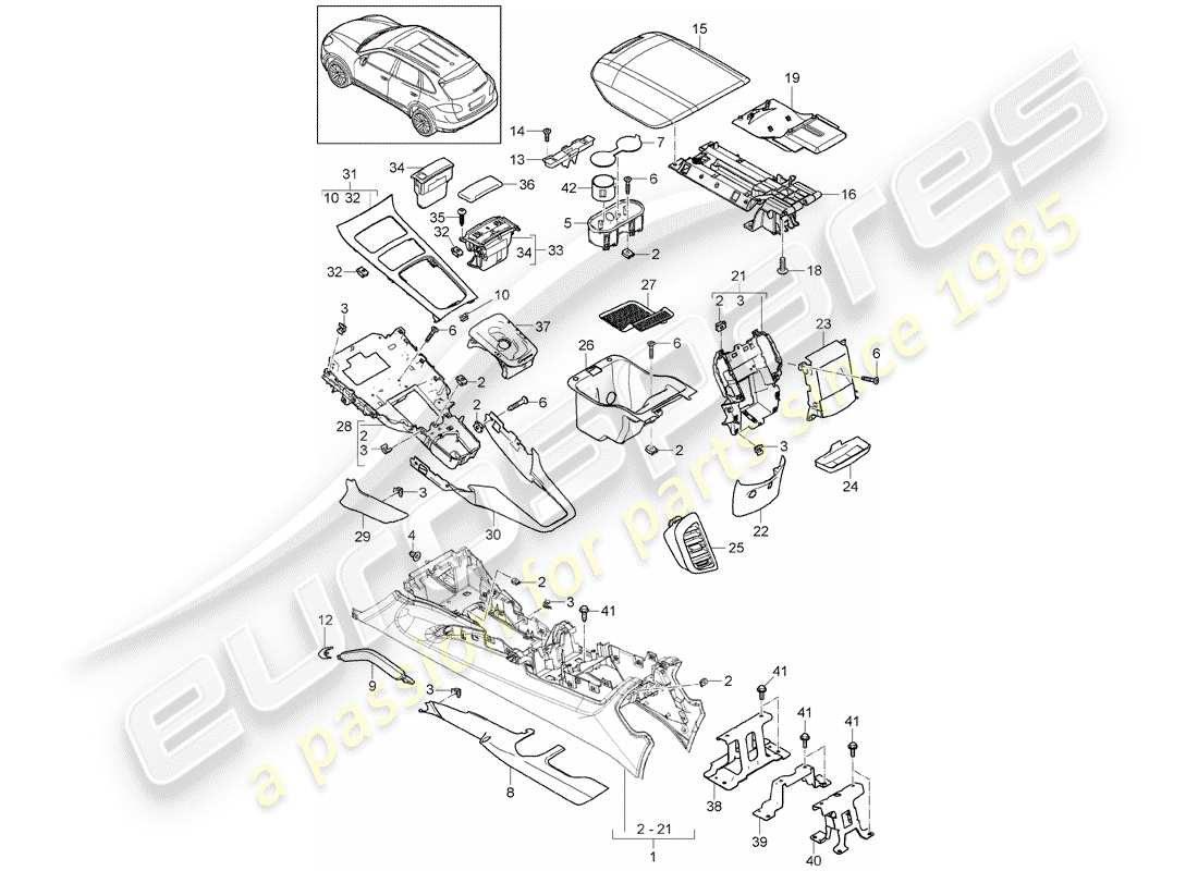 Porsche Cayenne E2 (2015) CONSOLE CENTRALE Diagramme de pièce
