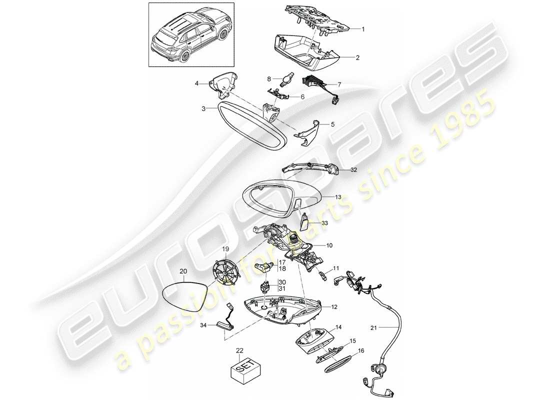 Porsche Cayenne E2 (2015) RÉTROVISEUR Diagramme de pièce