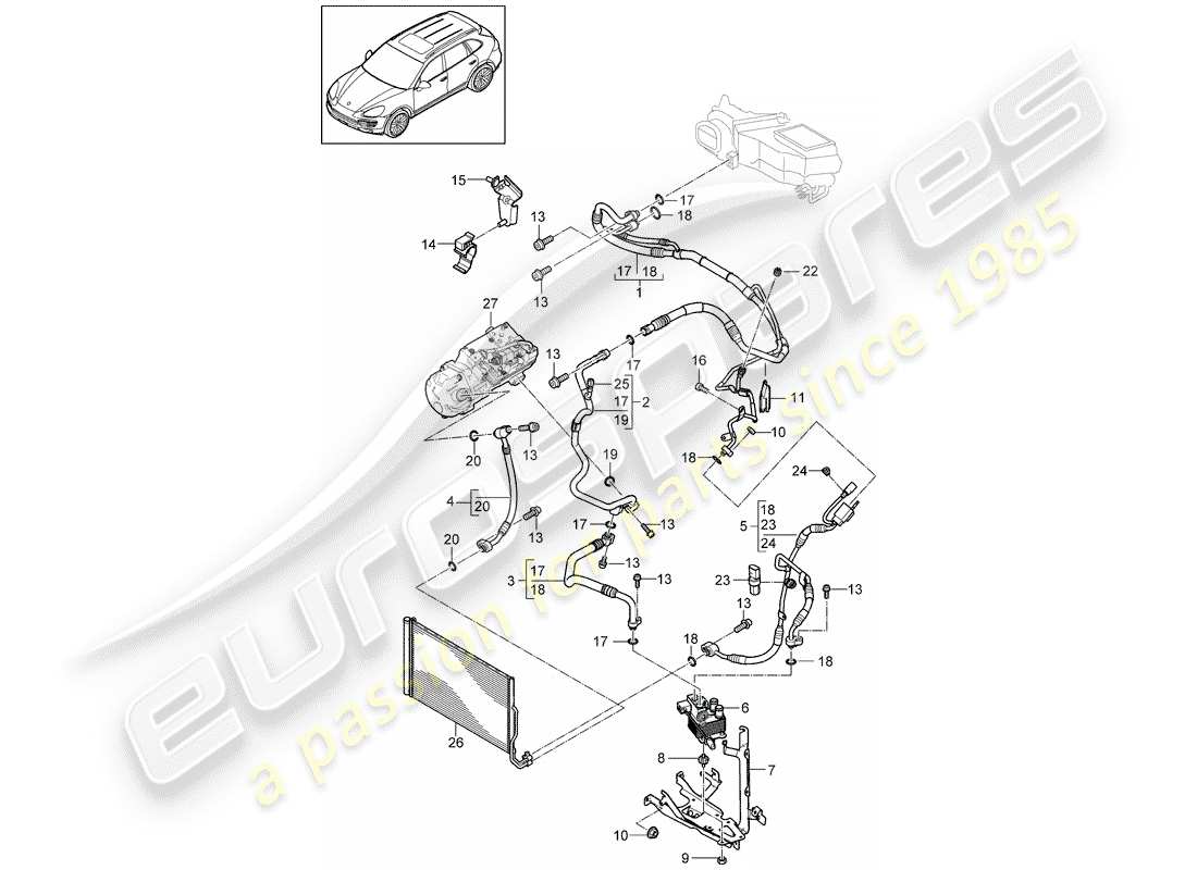 Porsche Cayenne E2 (2015) circuit frigorifique Diagramme de pièce