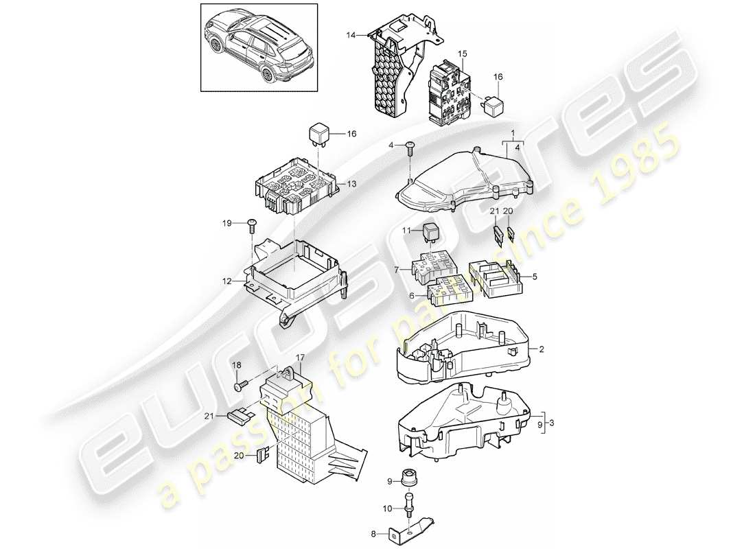 Porsche Cayenne E2 (2015) boîte à fusibles/plaque relais Diagramme de pièce
