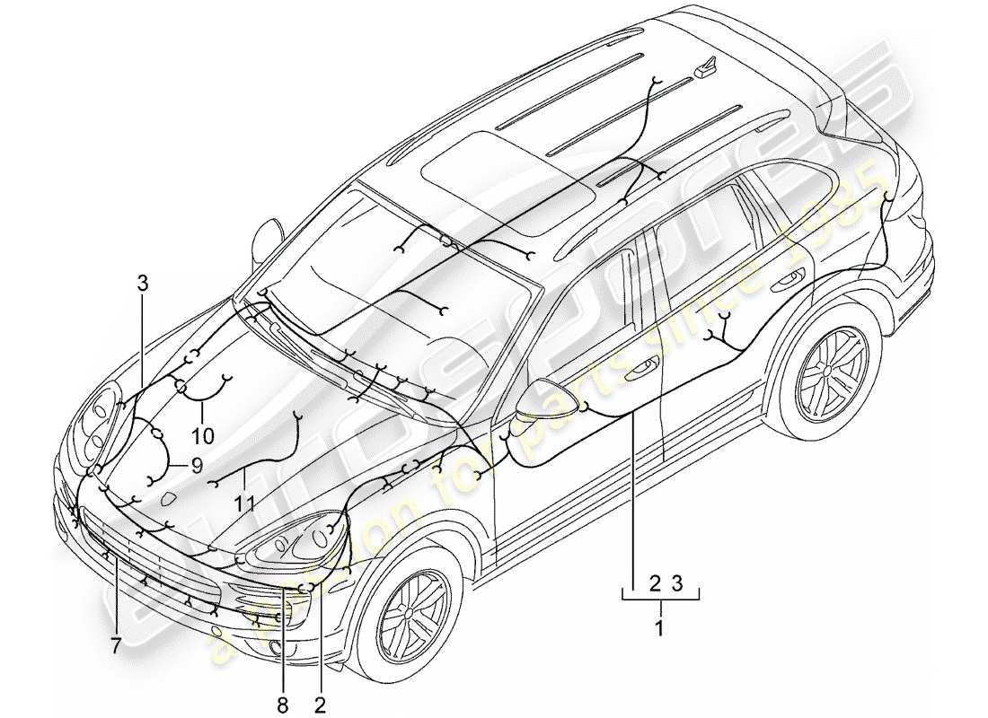 Porsche Cayenne E2 (2015) faisceaux de câbles Diagramme de pièce