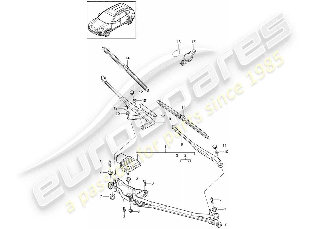 Porsche Cayenne E2 (2015) SYSTÈME D'ESSUIE-GLACE COMPL. Diagramme de pièce