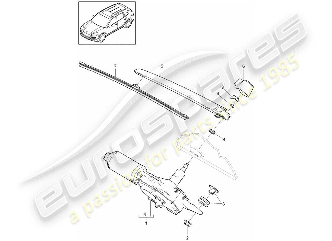 Porsche Cayenne E2 (2015) ESSUIE-GLACE ARRIÈRE Diagramme de pièce