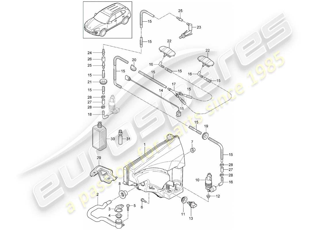 Porsche Cayenne E2 (2015) UNITÉ DE LAVE- Rondelle Diagramme de pièce