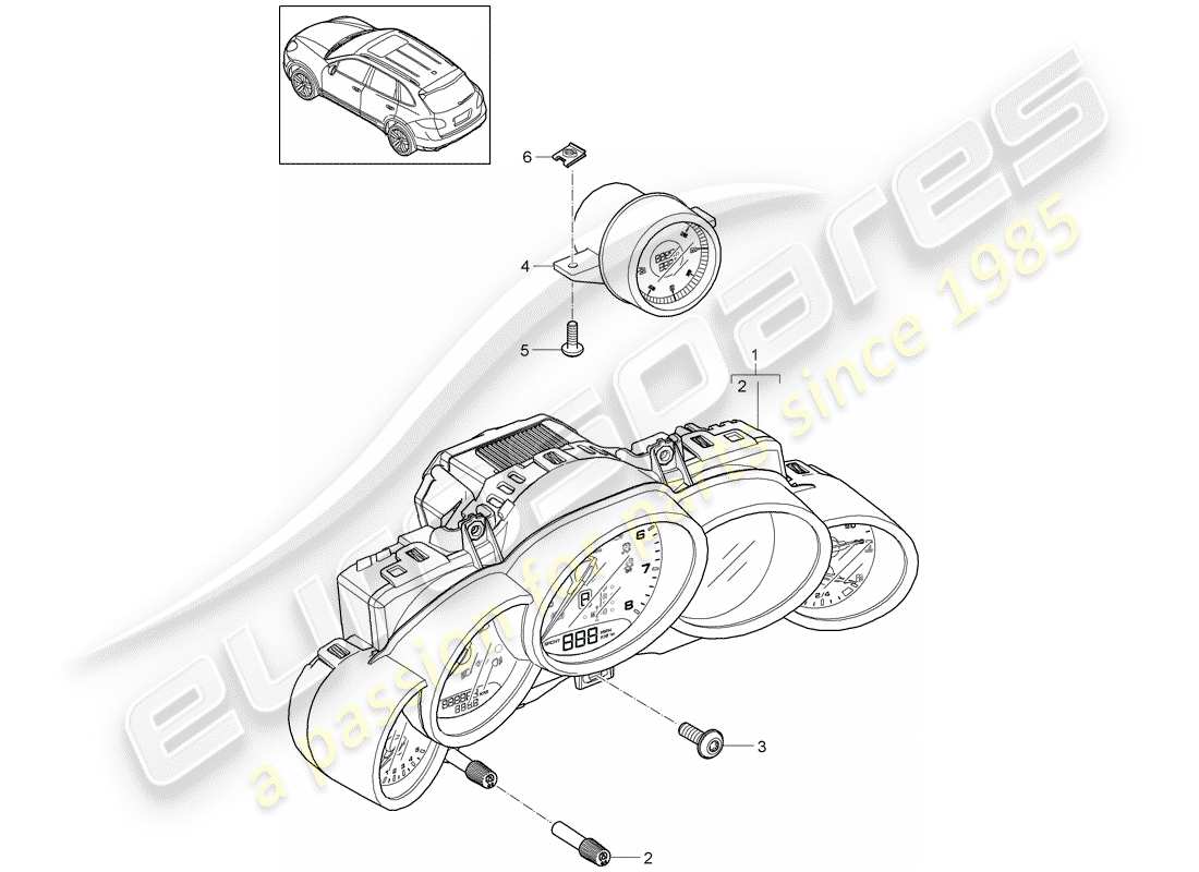 Porsche Cayenne E2 (2015) groupe d'instruments Diagramme de pièce