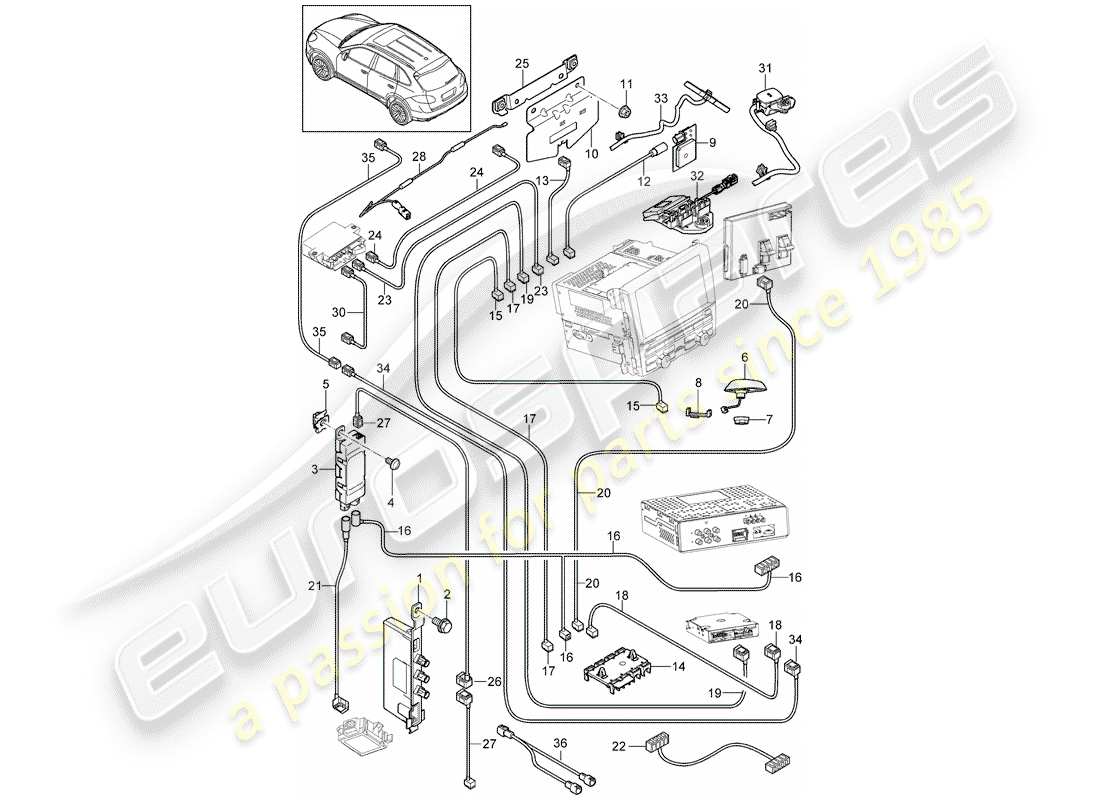 Porsche Cayenne E2 (2015) amplificateur d'antenne Diagramme de pièce